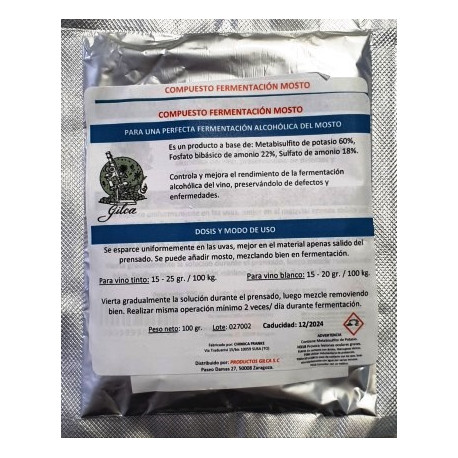 COMPUESTO PARA FERMENTACIÓN DEL MOSTO, 100 G